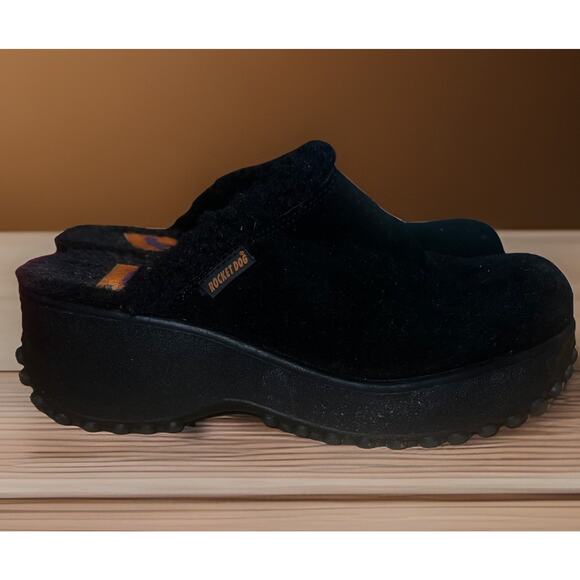 Rocket Dog Fuzzy Black Platform Clogs Women's Size 9M Y2K Style Shoes - Picture 1 of 6